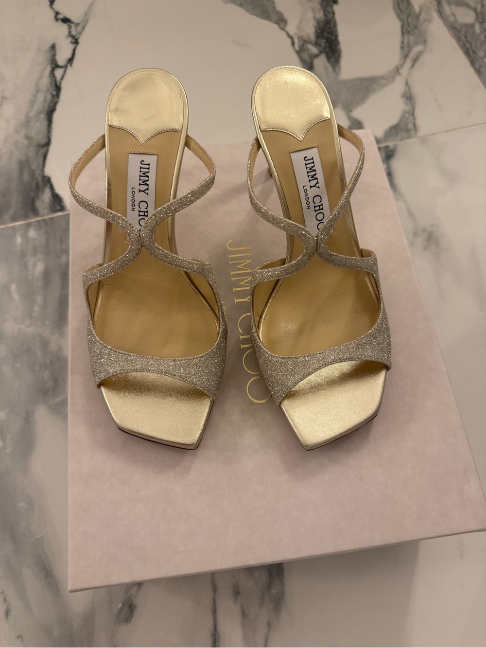 Jimmy Choo Glitter Gold Strappy Heeled Sandals